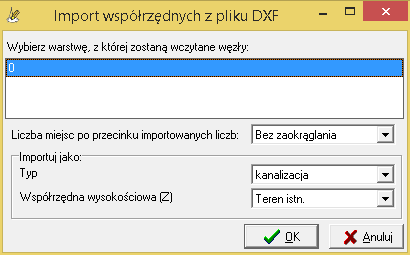 Import współrzędnych węzłów z pliku DXF