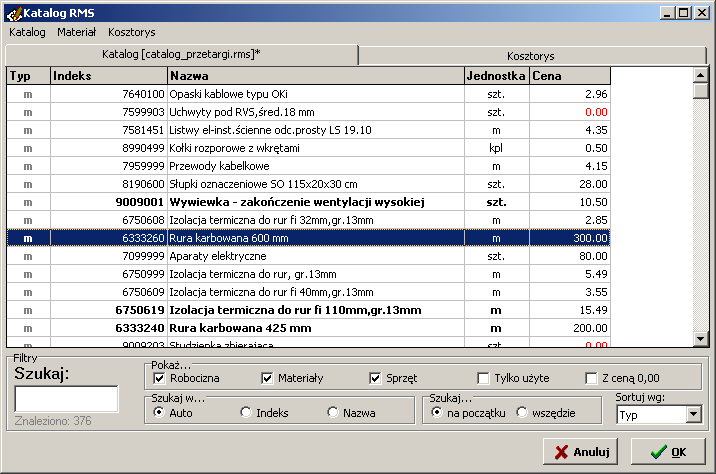 Katalog RMS kosztorysu