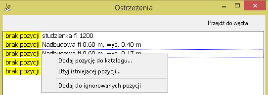 Ostrzeżenia modułu kosztorysującego