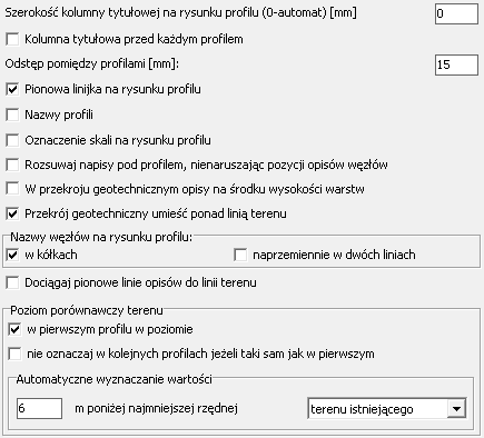 Parametry rysunku profilu