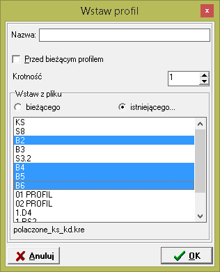 Wstawianie profilu do projektu