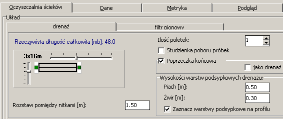 Drenaż rozsączający - ustawienia