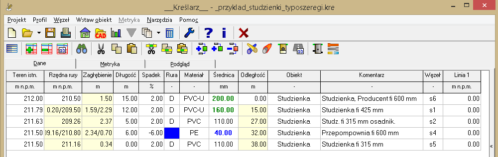 Przykładowe dane profilu